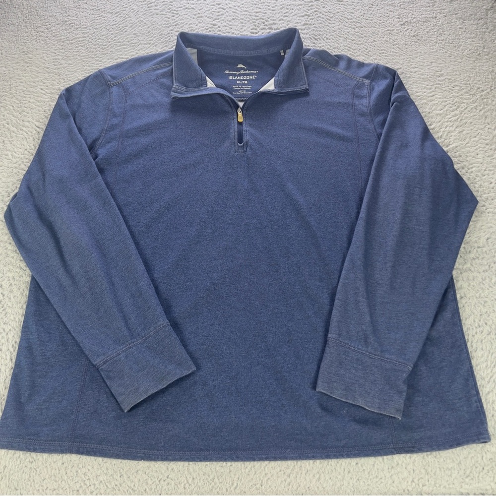 Tommy Bahama Pullover Mens XL Blue IslandZone Quarter Zip Long Sleeve Preppy - Picture 2 of 7
